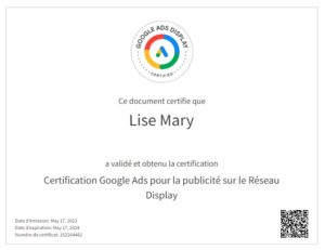 Certification Google Ads Display Lise Mary